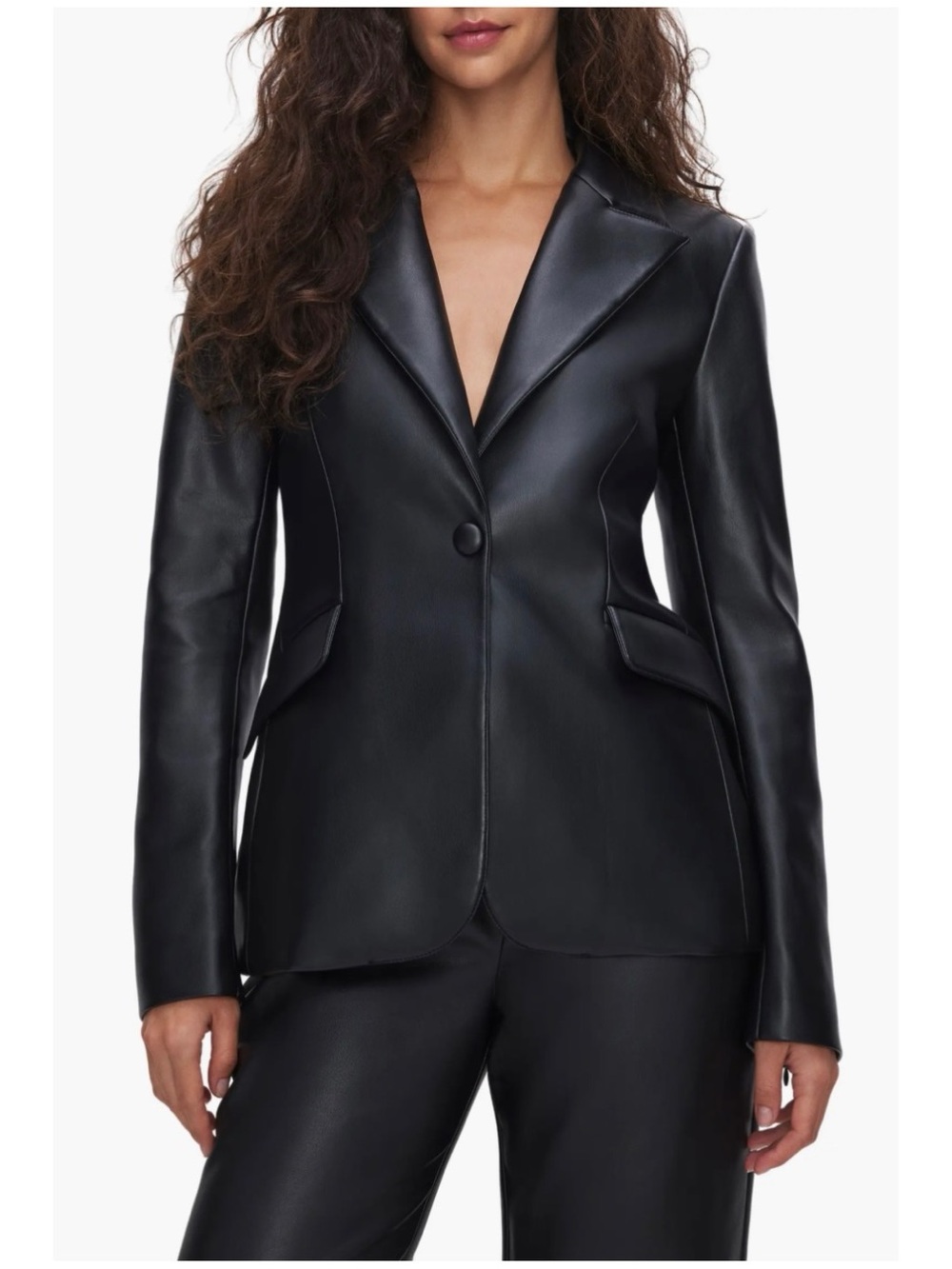 Good American Women’s Sz S NWT Black Faux Leather Blazer Sculpted Jacket